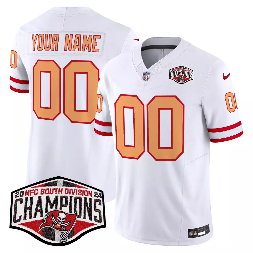 white youth tampa bay buccaneers creamsicle 2024 nfc south division champions patch vapor limited custom jersey all stit