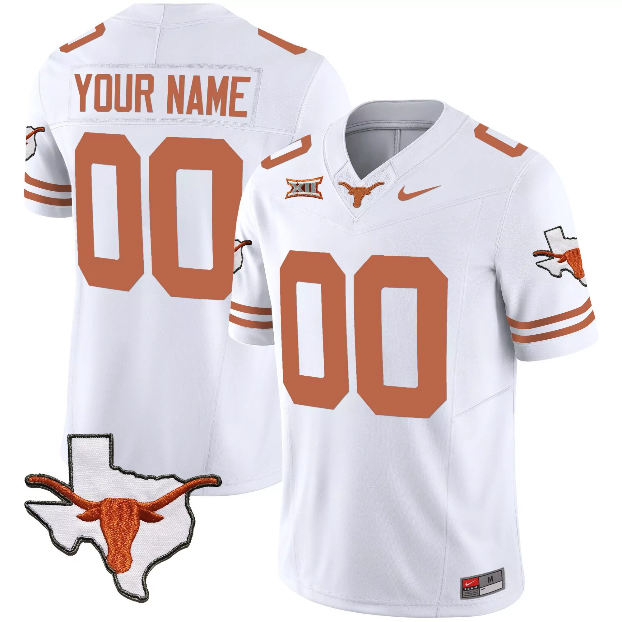white youth texas longhorns state map sec patch vapor custom jersey v4 all stitched
