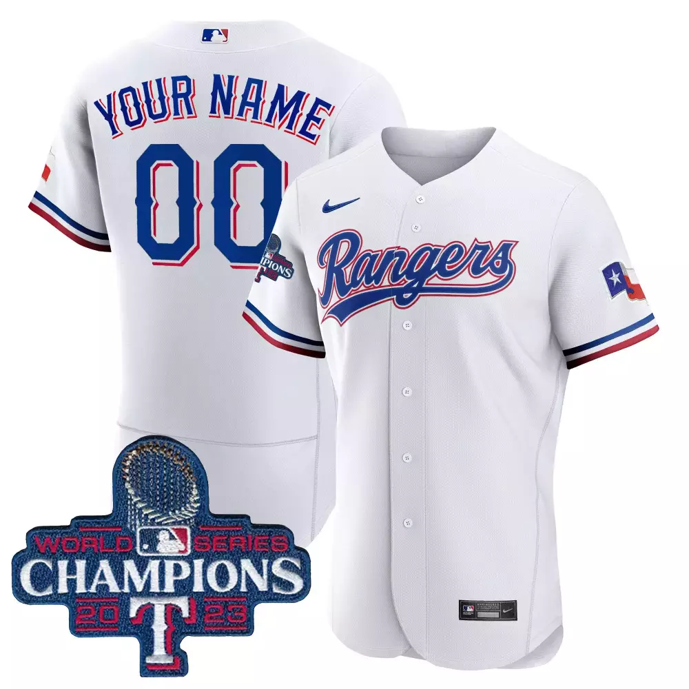 white youth texas rangers 2023 world series champions flex base custom jersey all stitched