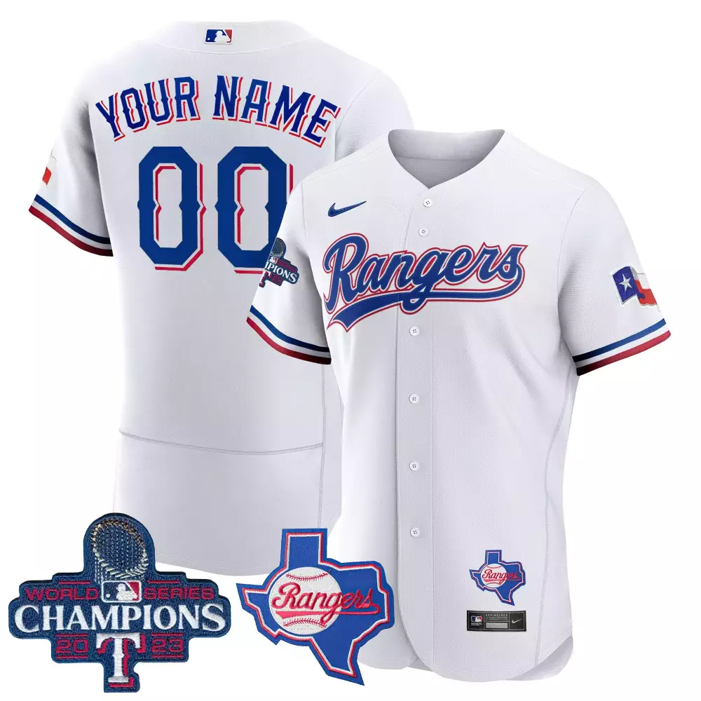 white youth texas rangers 2023 world series champions flex base custom jersey all stitched
