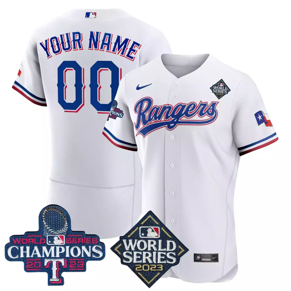 white youth texas rangers 2023 world series champions flex base custom jersey all stitched