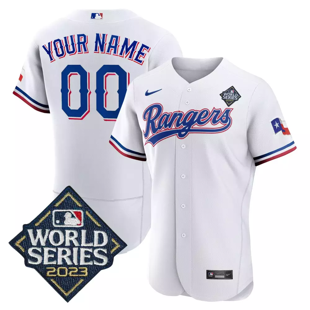 white youth texas rangers 2023 world series cool base gold trim custom jersey all stitched