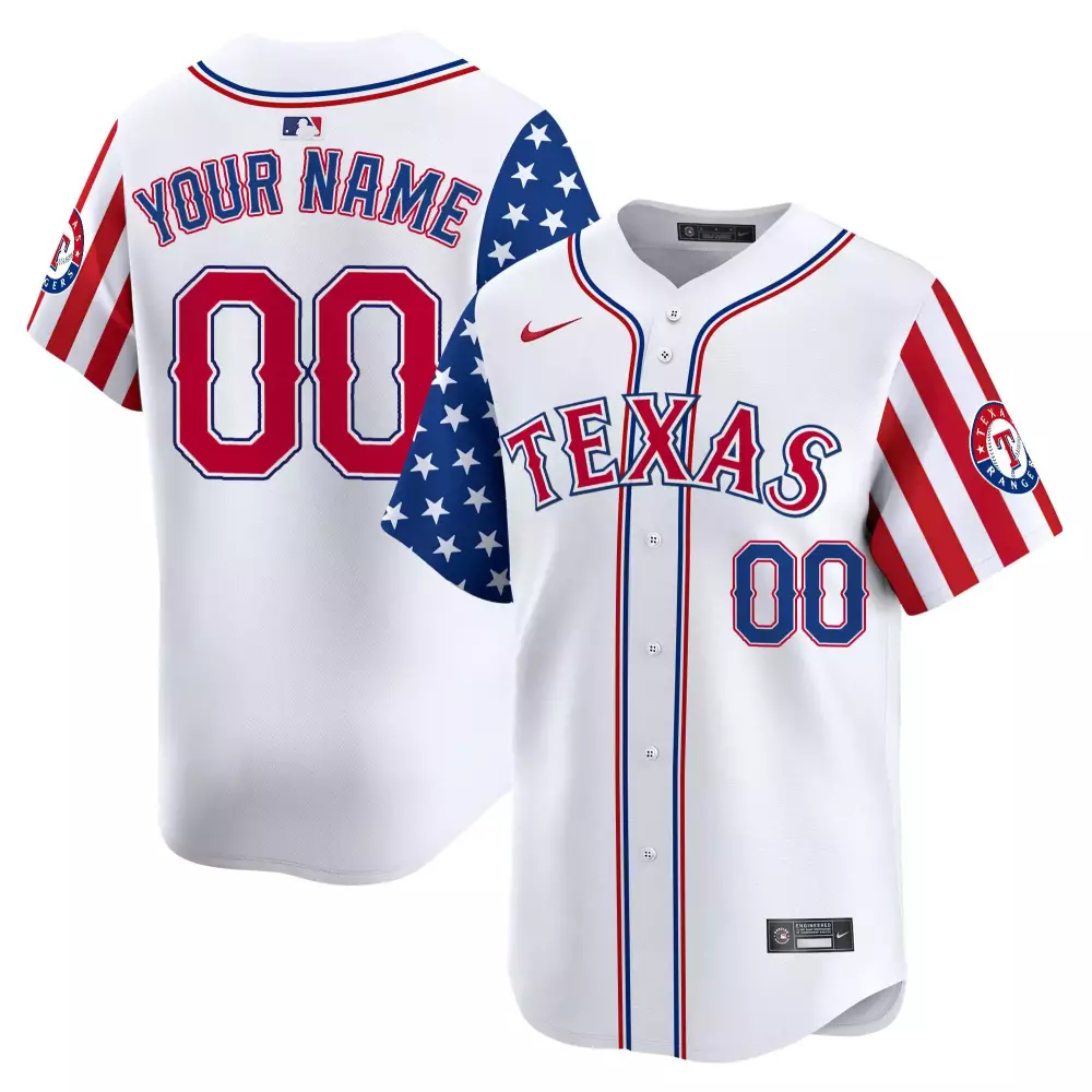 white youth texas rangers 2024 independence day vapor premier limited custom jersey v2 all stitched