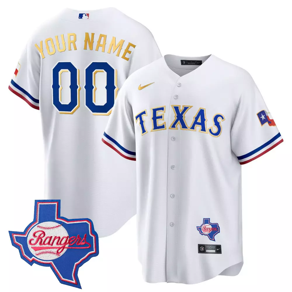 white youth texas rangers gold trim cool base custom jersey texas patch all stitched
