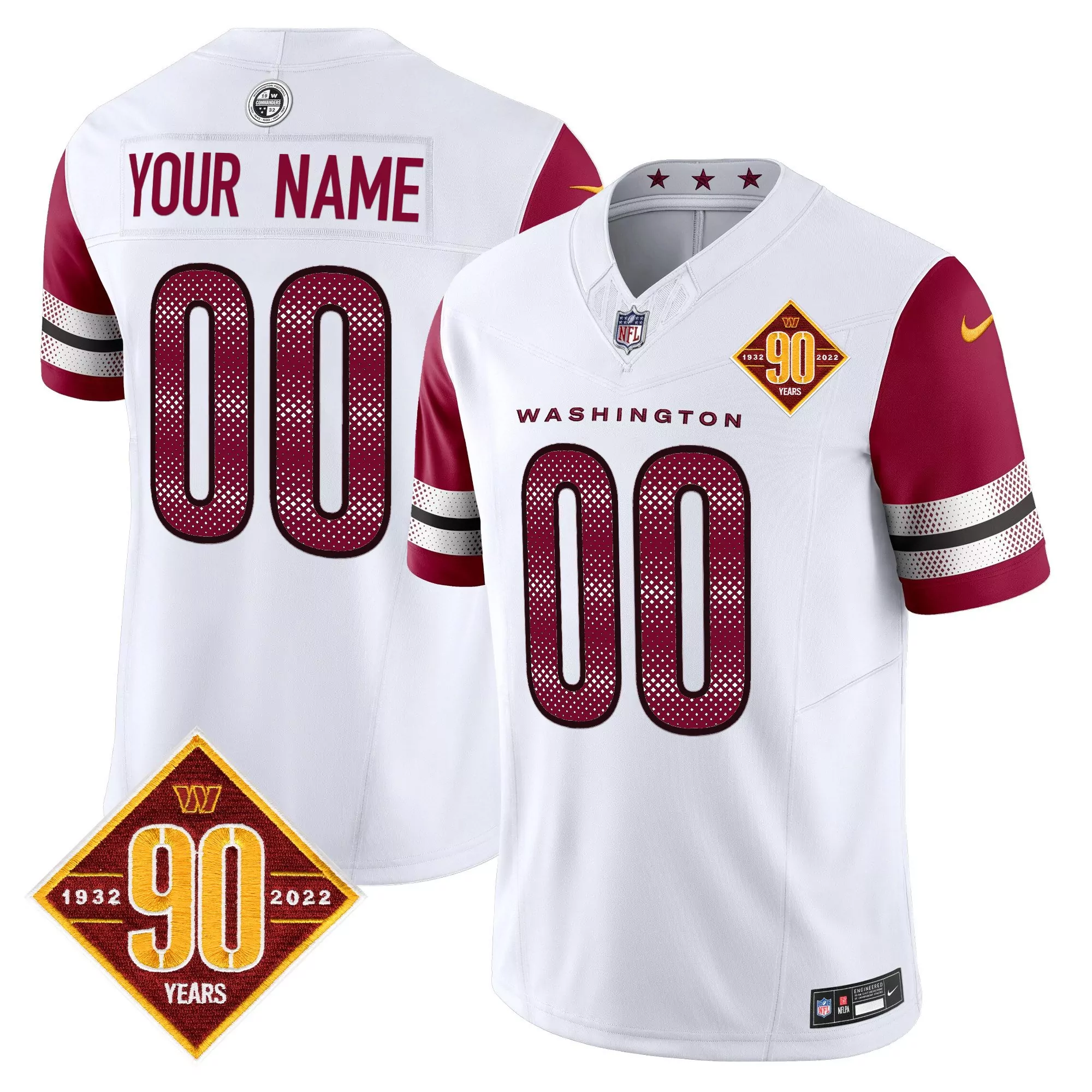 white youth washington commanders 90th anniversary vapor limited custom jersey v4 all stitched
