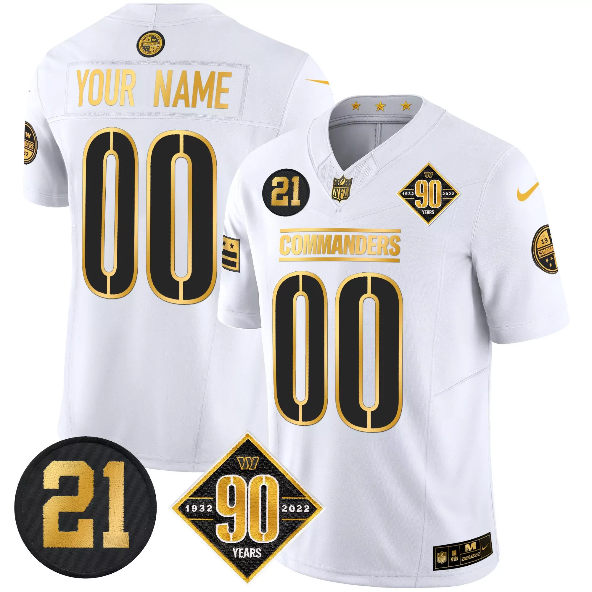 white youth washington commanders 90th anniversary vapor limited custom jersey v4 all stitched