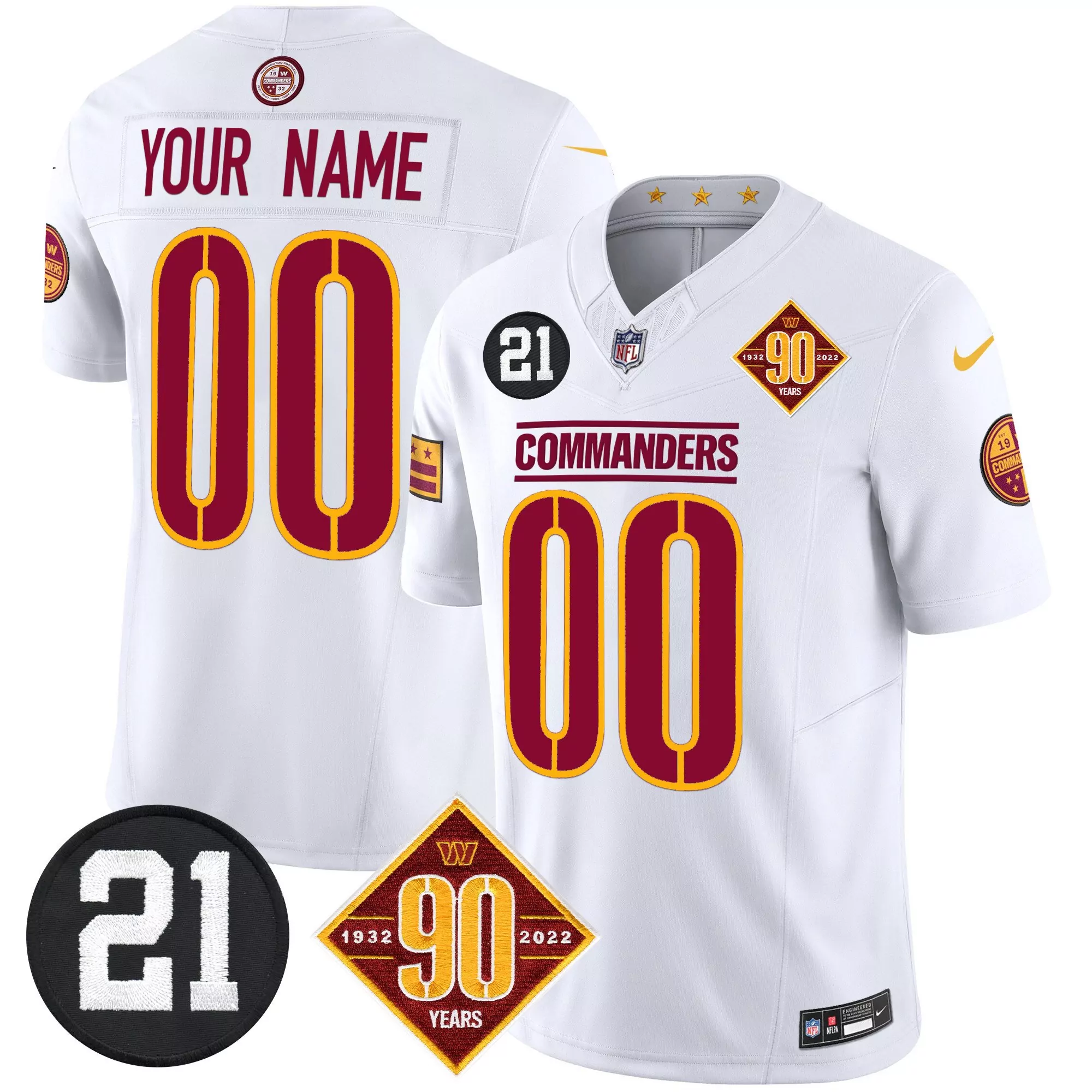 white youth washington commanders 90th anniversary vapor limited custom jersey v4 all stitched