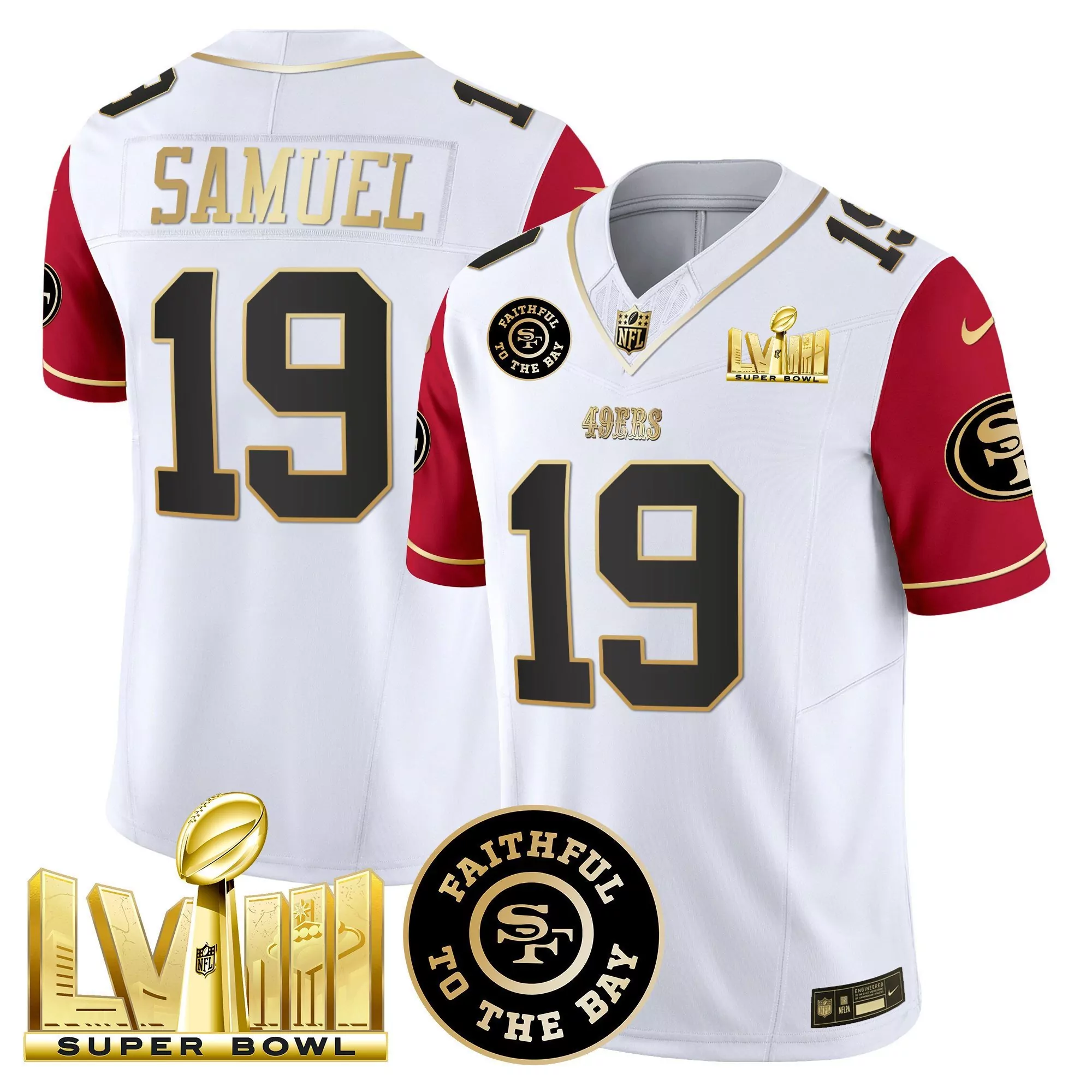 whitered deebo samuel all players san francisco 49ers faithful super bowl lviii gold patch vapor jersey men