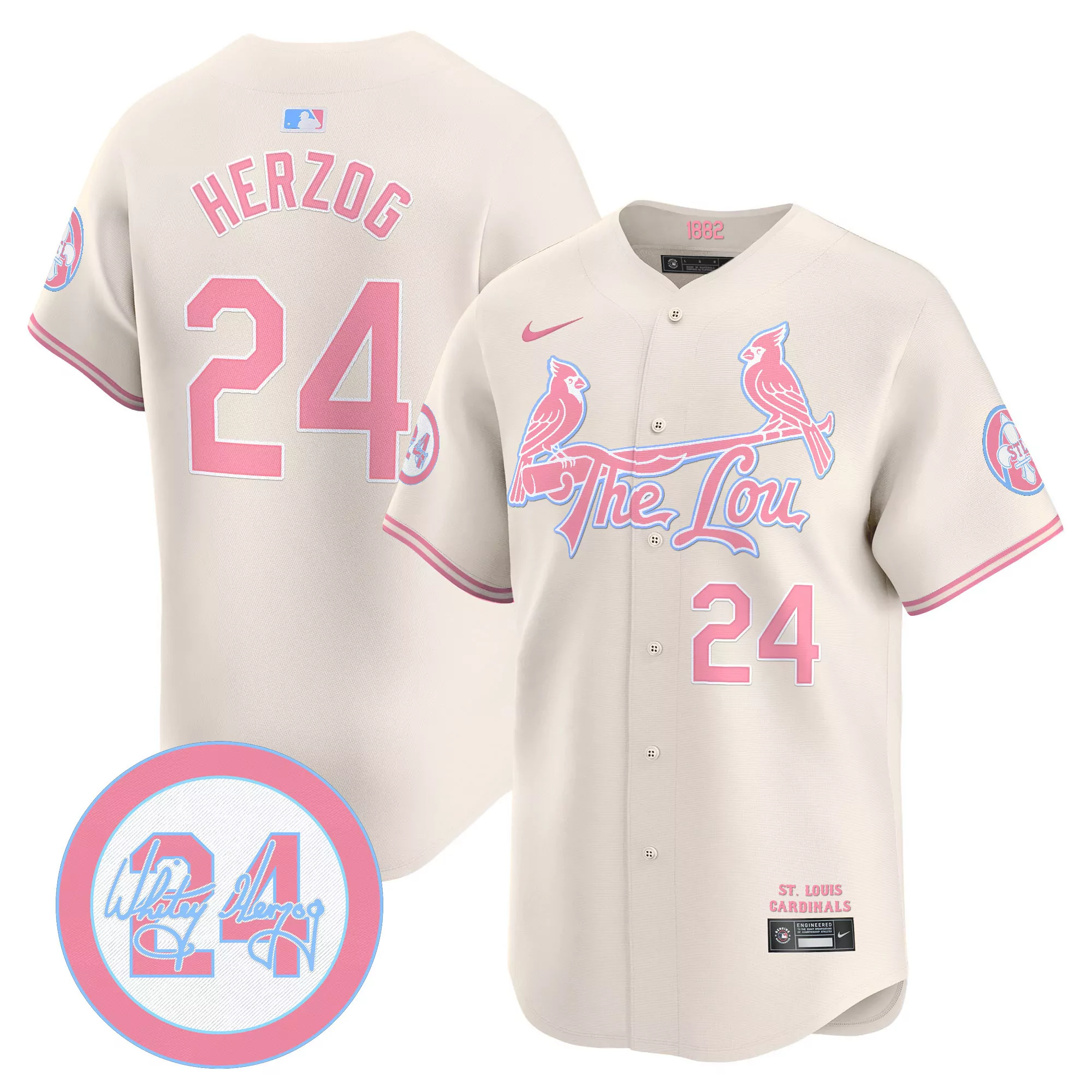 whitey herzog cream unisex st louis cardinals bubblegum pink vapor premier limited jersey all stitched