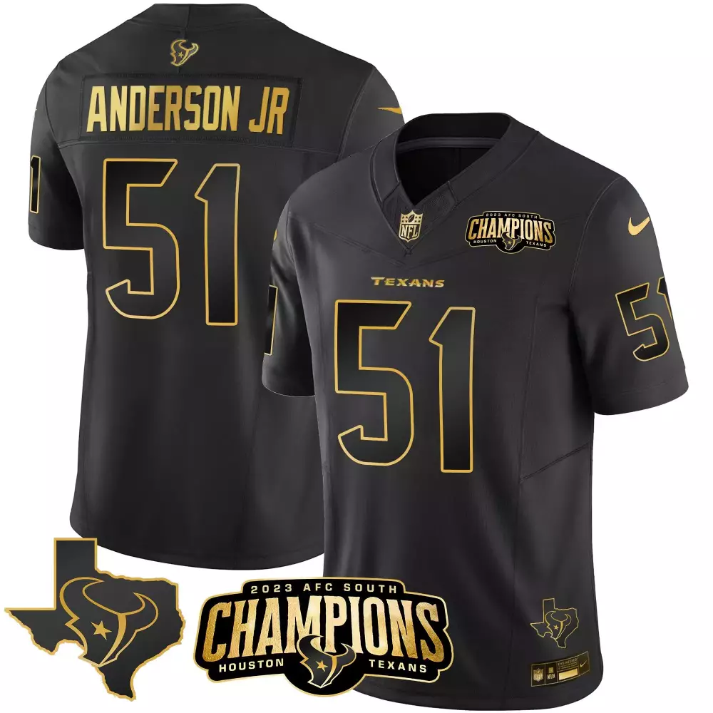 will anderson jr black gold mens houston texans 2023 afc south champions patch gold vapor jersey all stitched