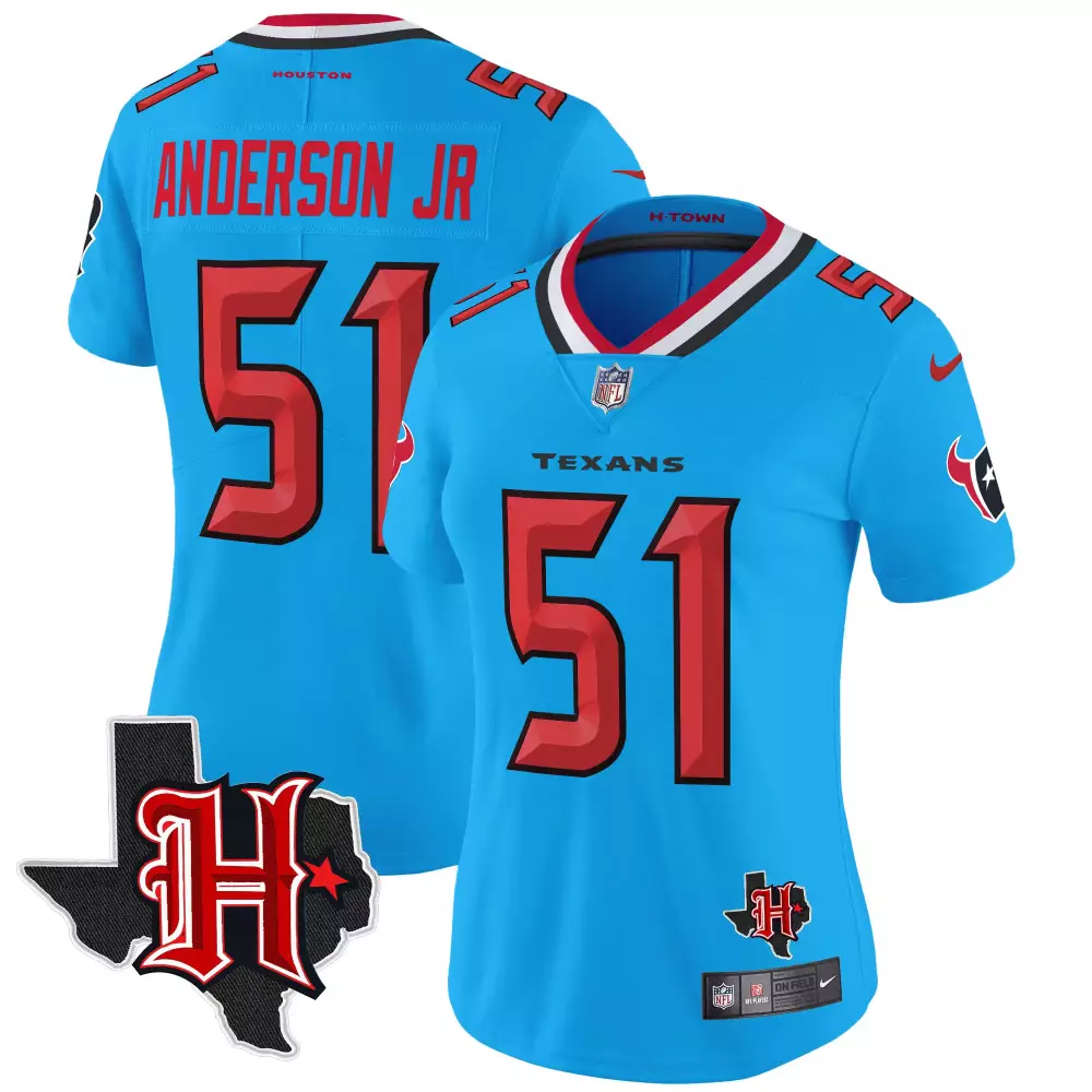 will anderson jr blue womens houston texans 2024 texas patch vapor limited jersey v5 all stitched