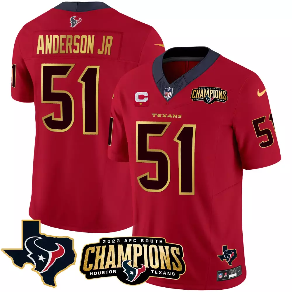 will anderson jr red mens houston texans 2023 afc south champions patch gold trim vapor jersey all stitched