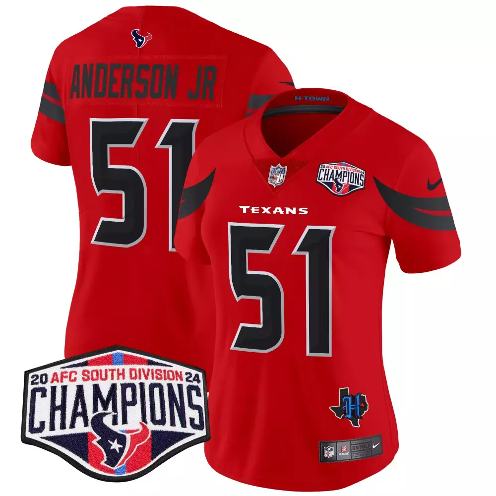 will anderson jr red womens houston texans 2024 afc south division champions patch vapor limited jersey all stitched