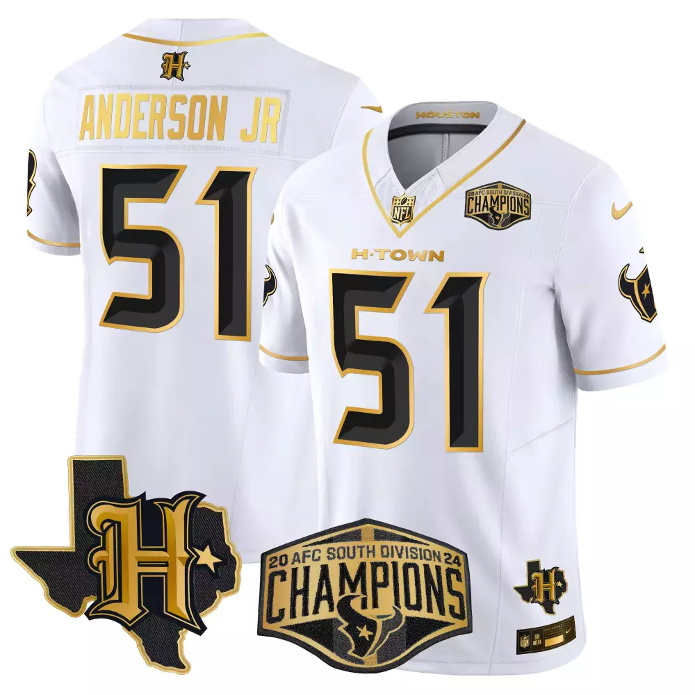 will anderson jr white gold mens houston texans 2024 afc south division champions patch gold vapor limited jersey all st