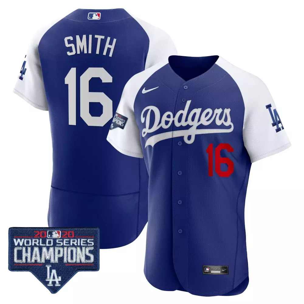 Will Smith Dodgers World Series Champions Patch Flex Base Jersey | Stitched Royal Edition | For Men, Women & Youth