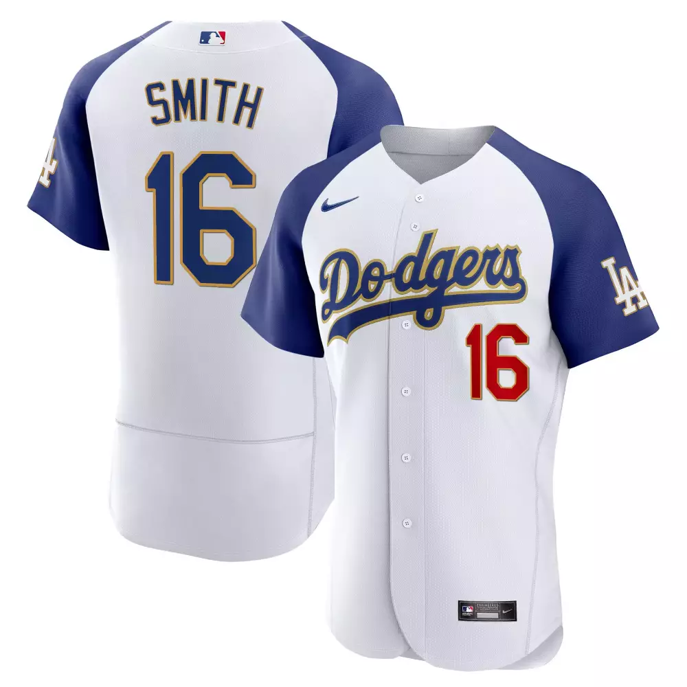 Will Smith Dodgers Gold Trim Flex Base Jersey | Stitched White Edition | Fan Gear for Men, Women & Youth