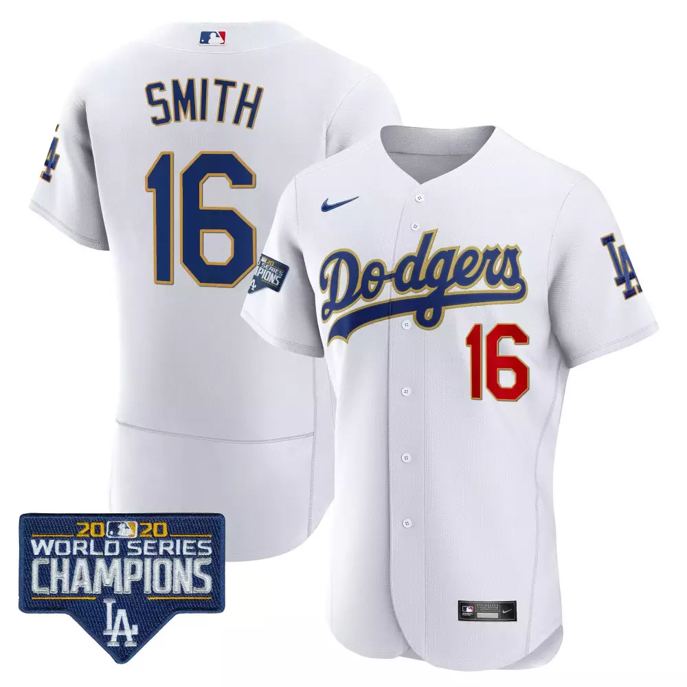 Will Smith Dodgers World Series Champions Jersey | White Flex Base Gold Trim | Limited Edition Fan Gear | For Men