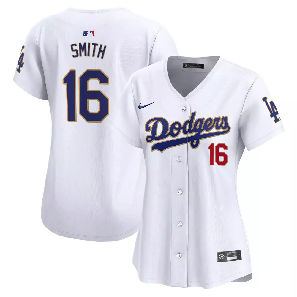 will smith white womens los angeles dodgers gold trim vapor premier limited jersey all stitched