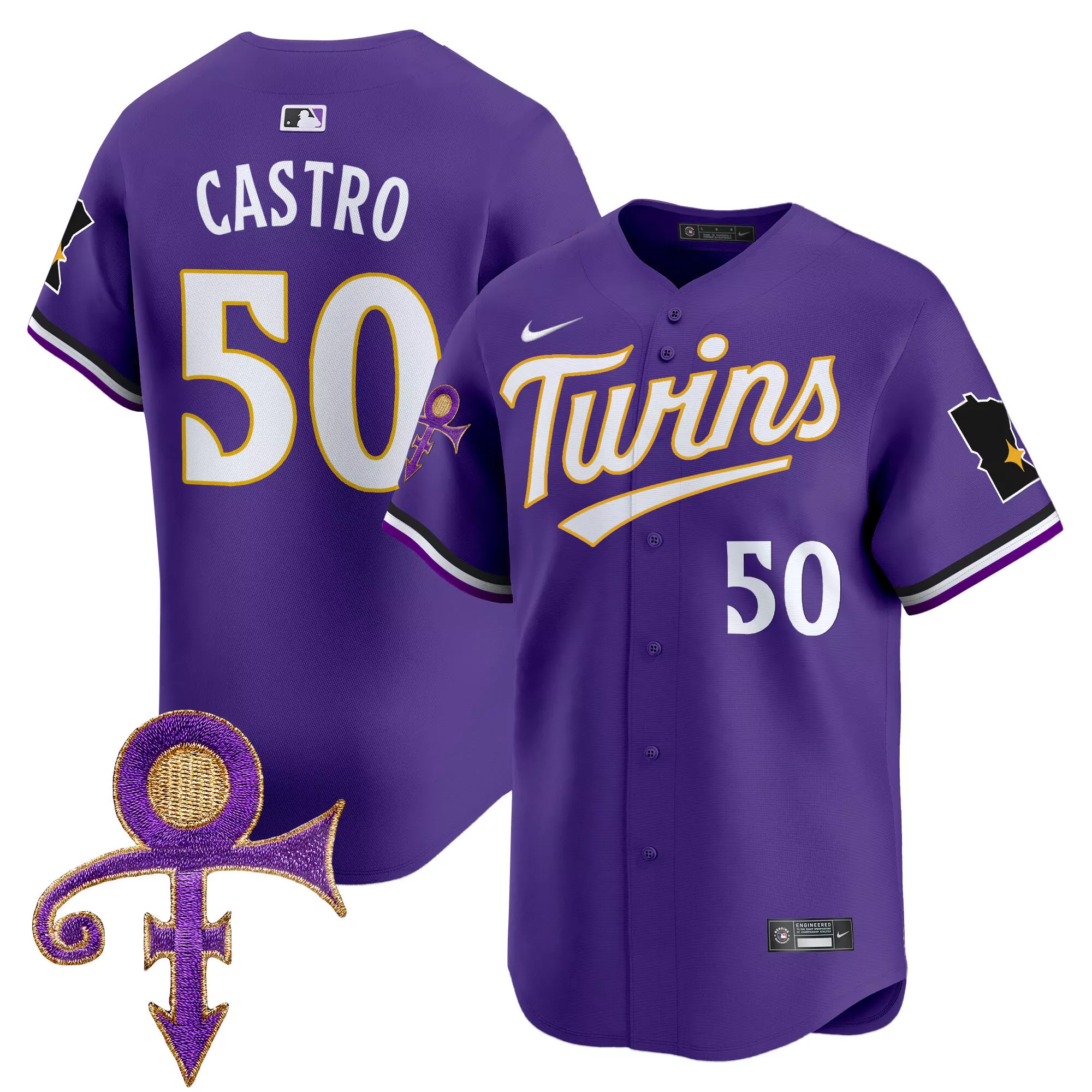 willi castro purple mens minnesota twins prince patch vapor premier limited jersey v3 all stitched