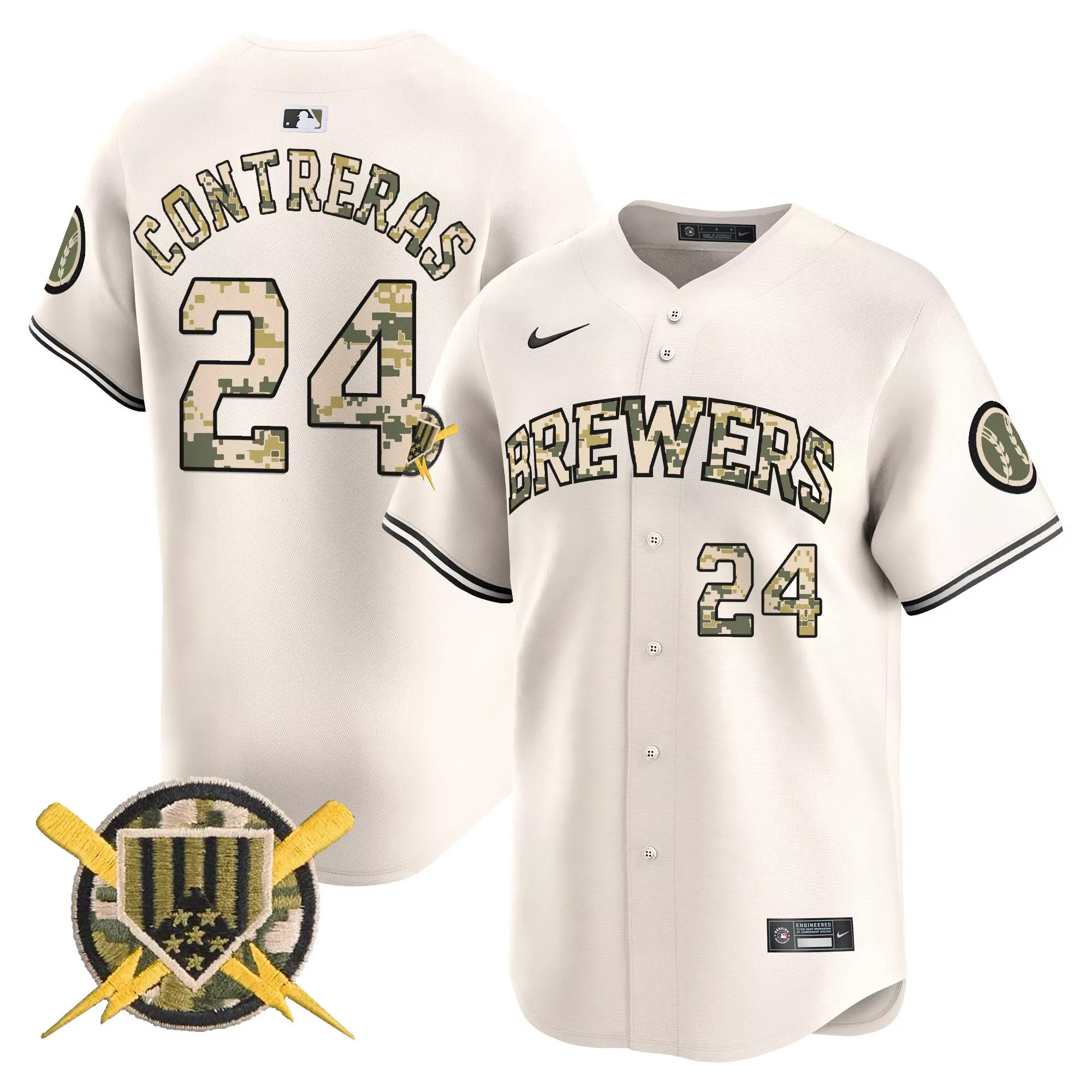 william contreras cream mens milwaukee brewers armed forces day vapor premier limited jersey all stitched