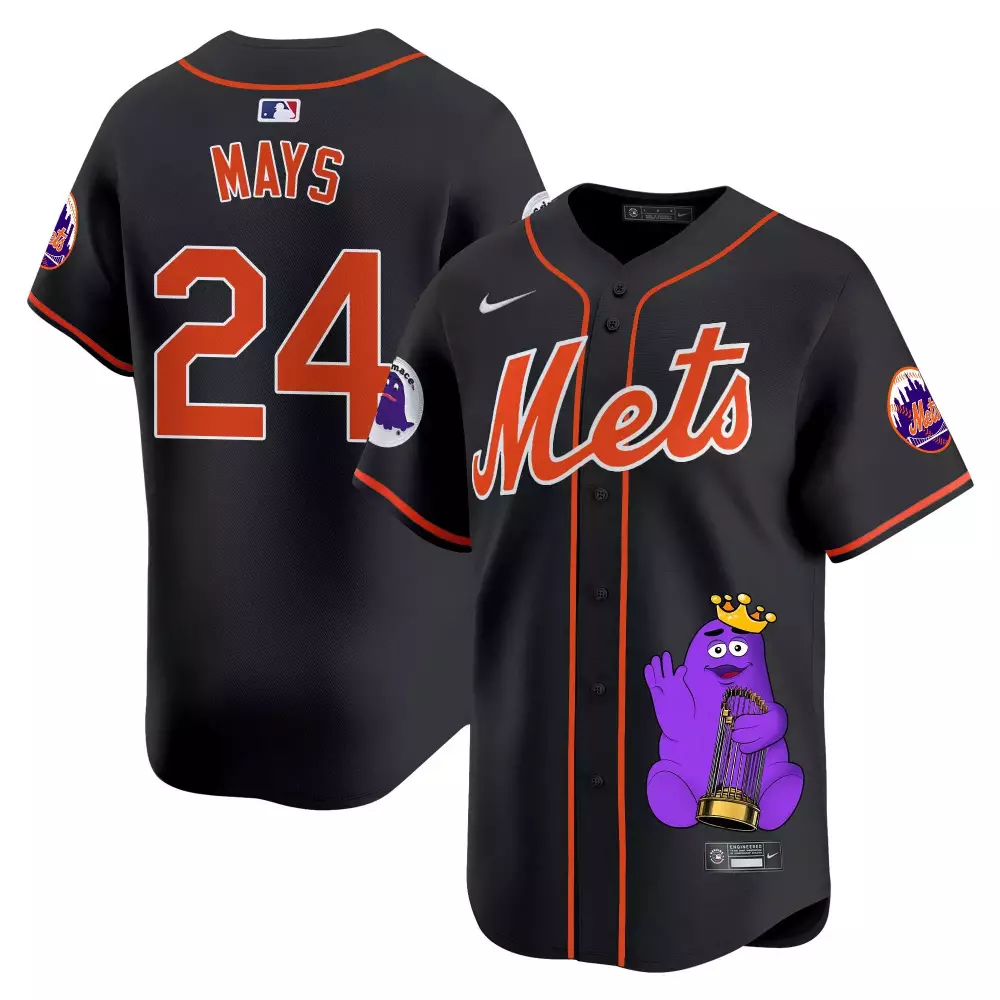 willie mays black unisex new york mets grimace halloween vapor premier limited jersey v2 printed