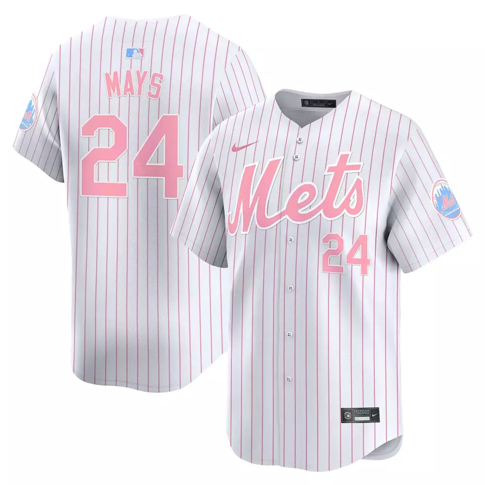 willie mays pinstripe unisex new york mets bubblegum pink vapor premier limited jersey all stitched
