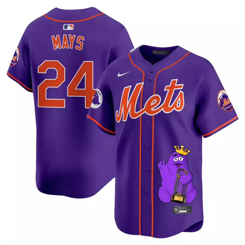 willie mays purple unisex new york mets grimace halloween vapor premier limited jersey printed