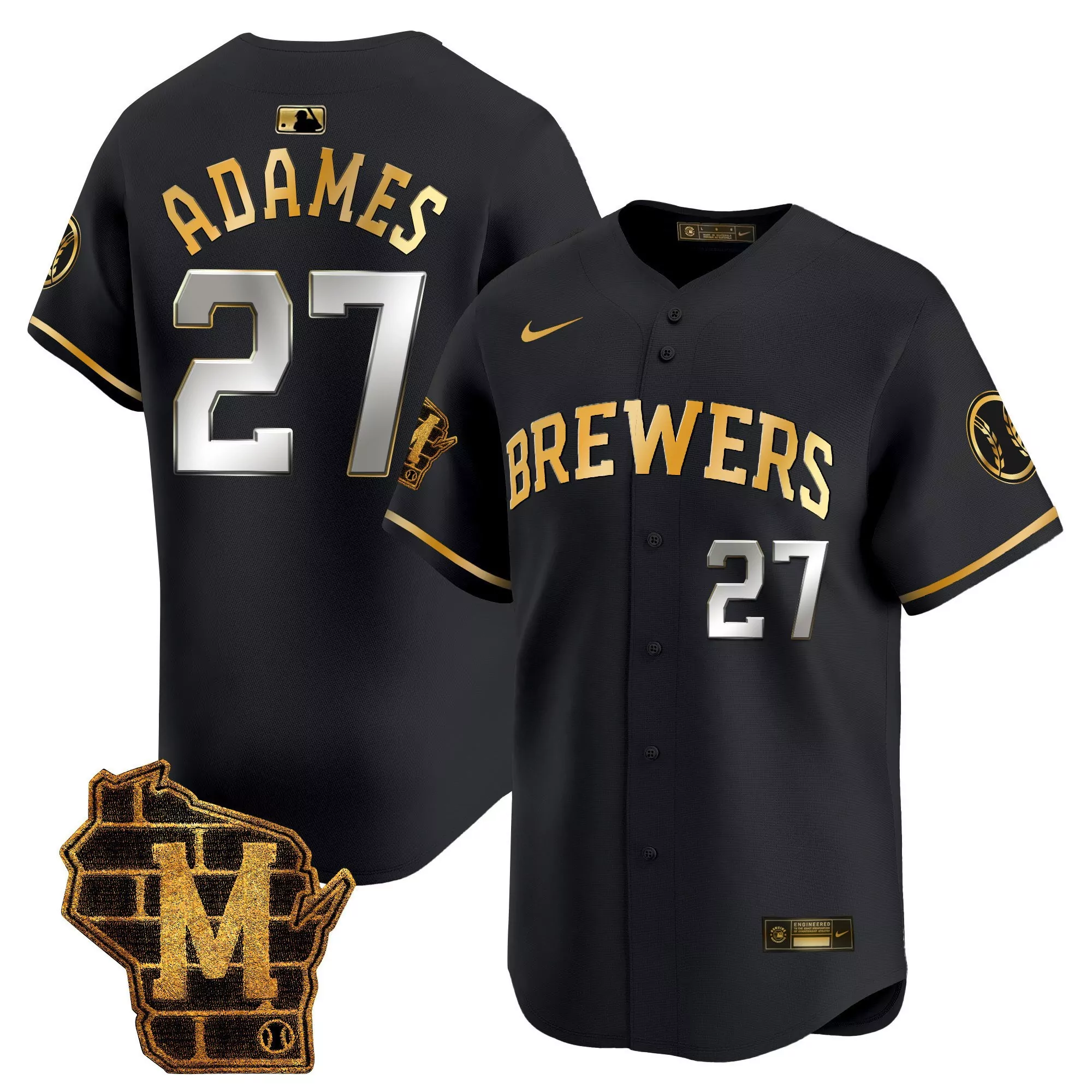 willy adames black gold mens milwaukee brewers home patch vapor premier limited jersey all stitched