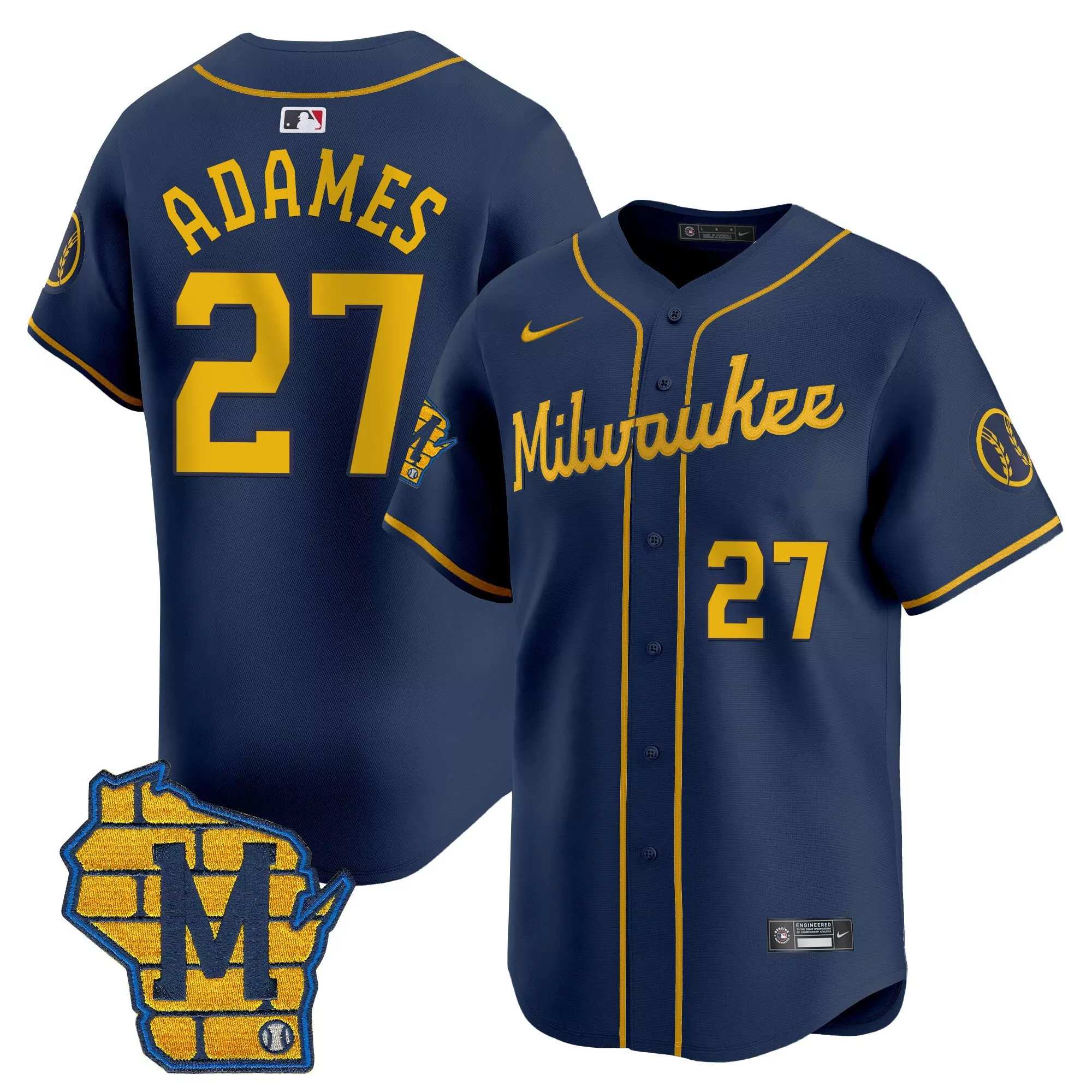 willy adames navy mens milwaukee brewers home patch vapor premier limited jersey all stitched