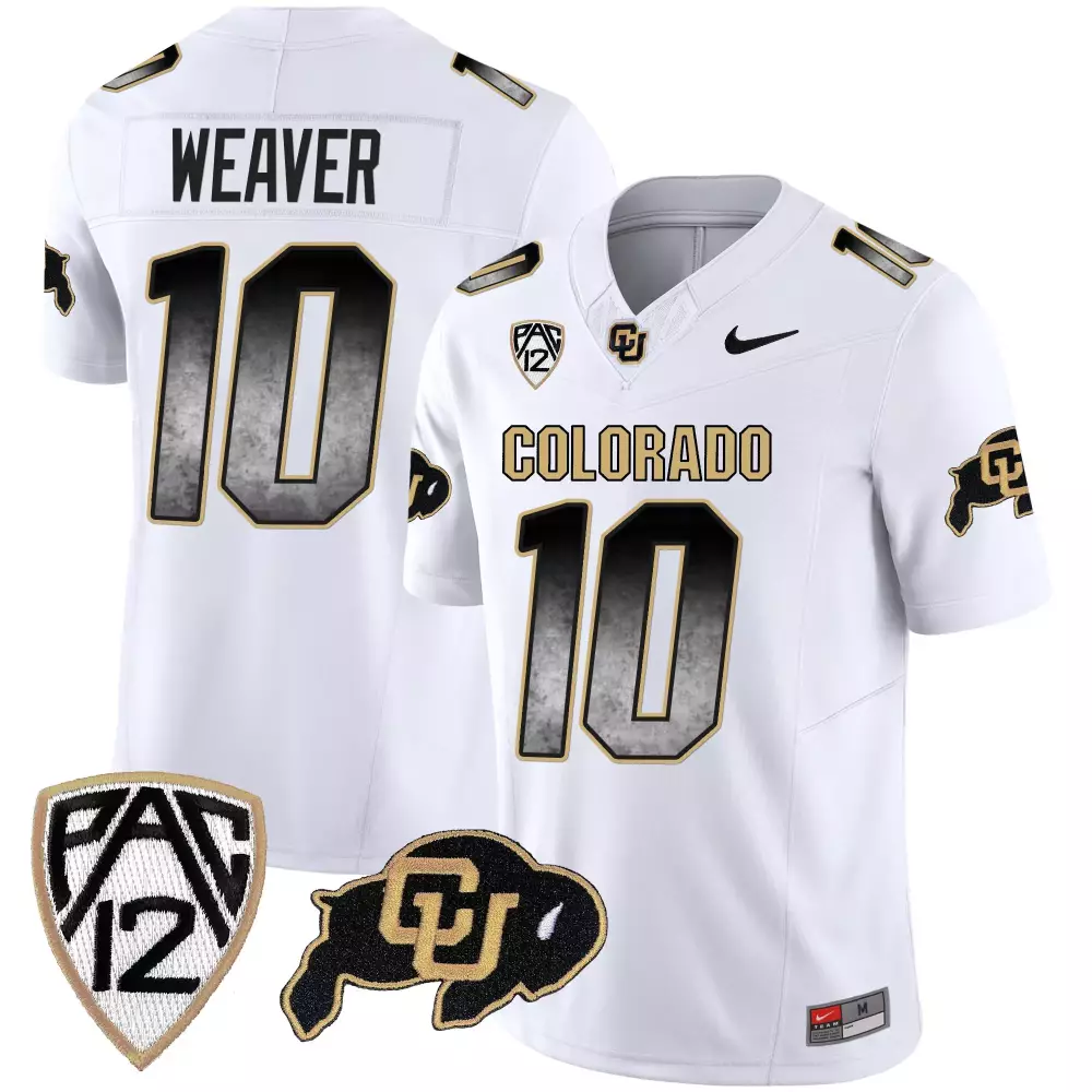 Xavier Weaver White Colorado Buffaloes Arch Smoke Vapor Jersey | Men's All Stitched | For Men, Women & Youth