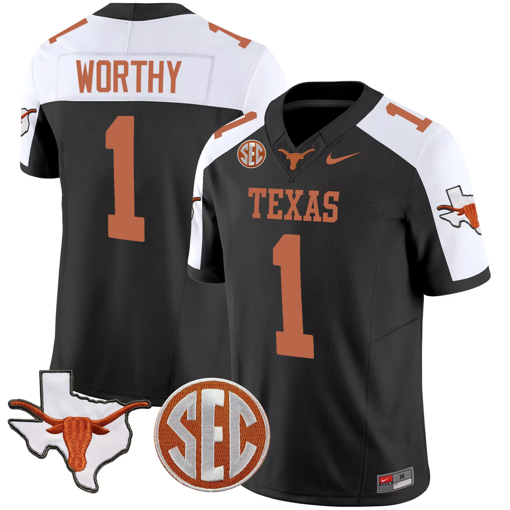 xavier worthy black alternate mens texas longhorns state map sec patch vapor jersey v2 all stitched