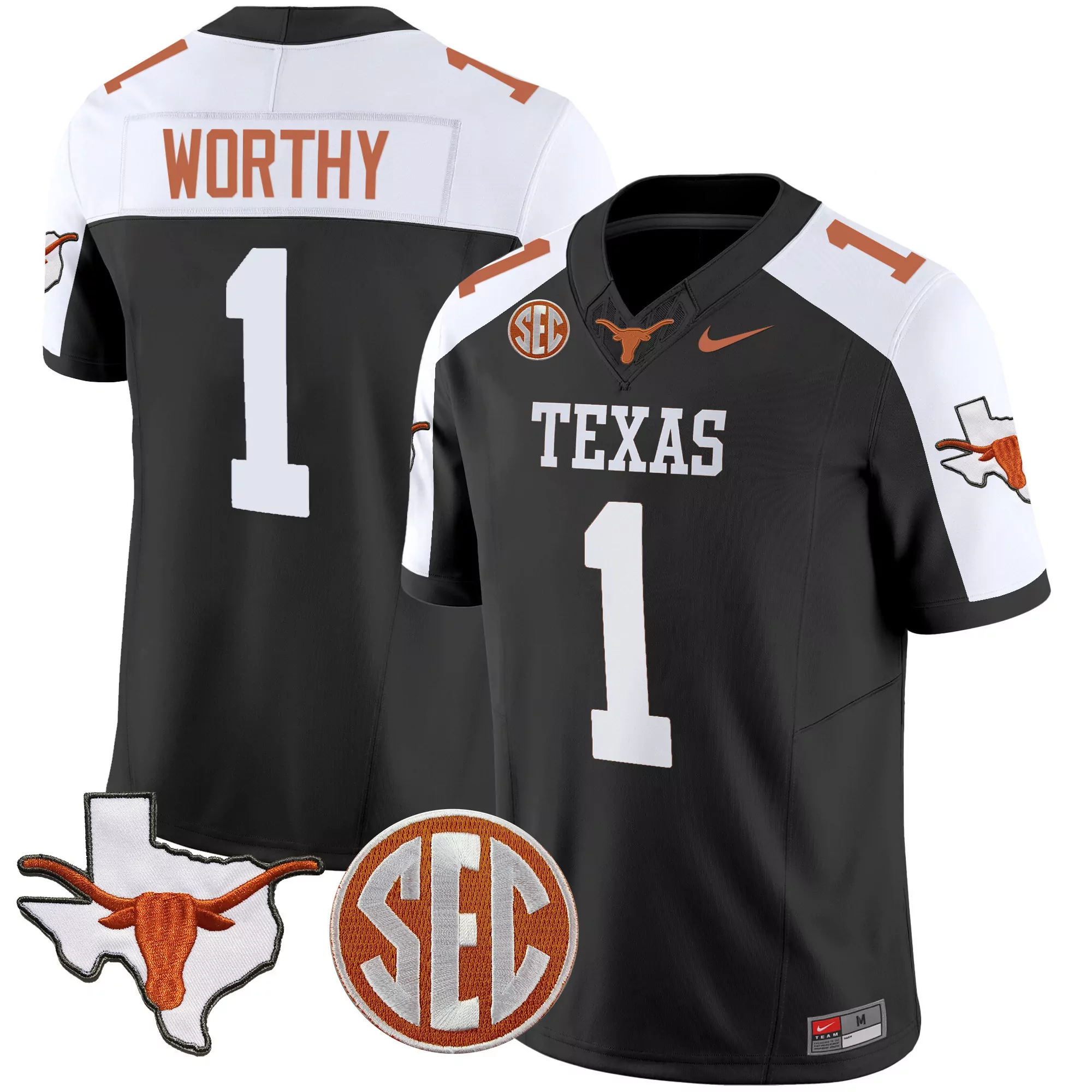 xavier worthy black alternate mens texas longhorns state map sec patch vapor jersey v2 all stitched