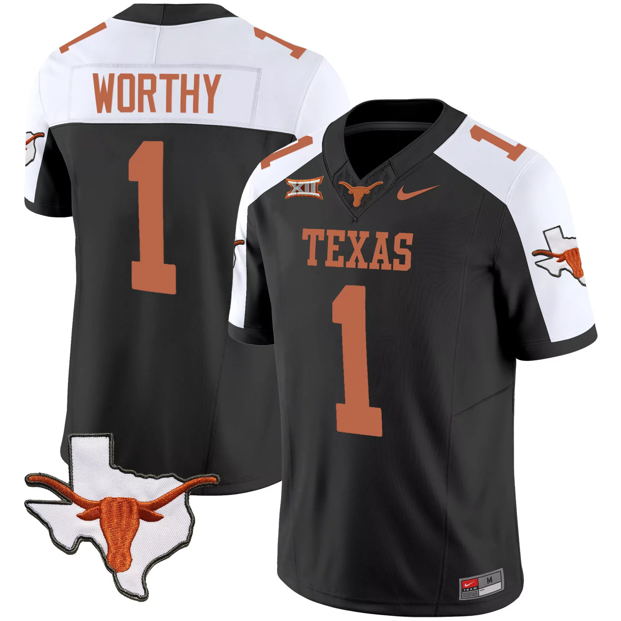 xavier worthy black alternate mens texas longhorns state map sec patch vapor jersey v2 all stitched