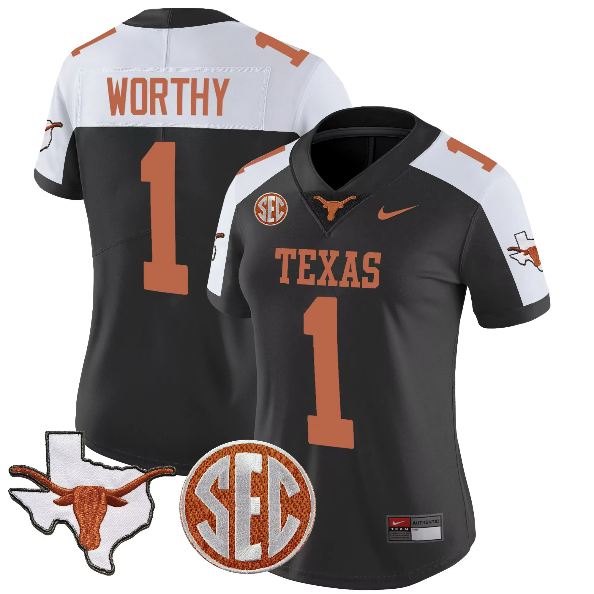 xavier worthy black alternate womens texas longhorns state map sec patch vapor jersey v2 all stitched