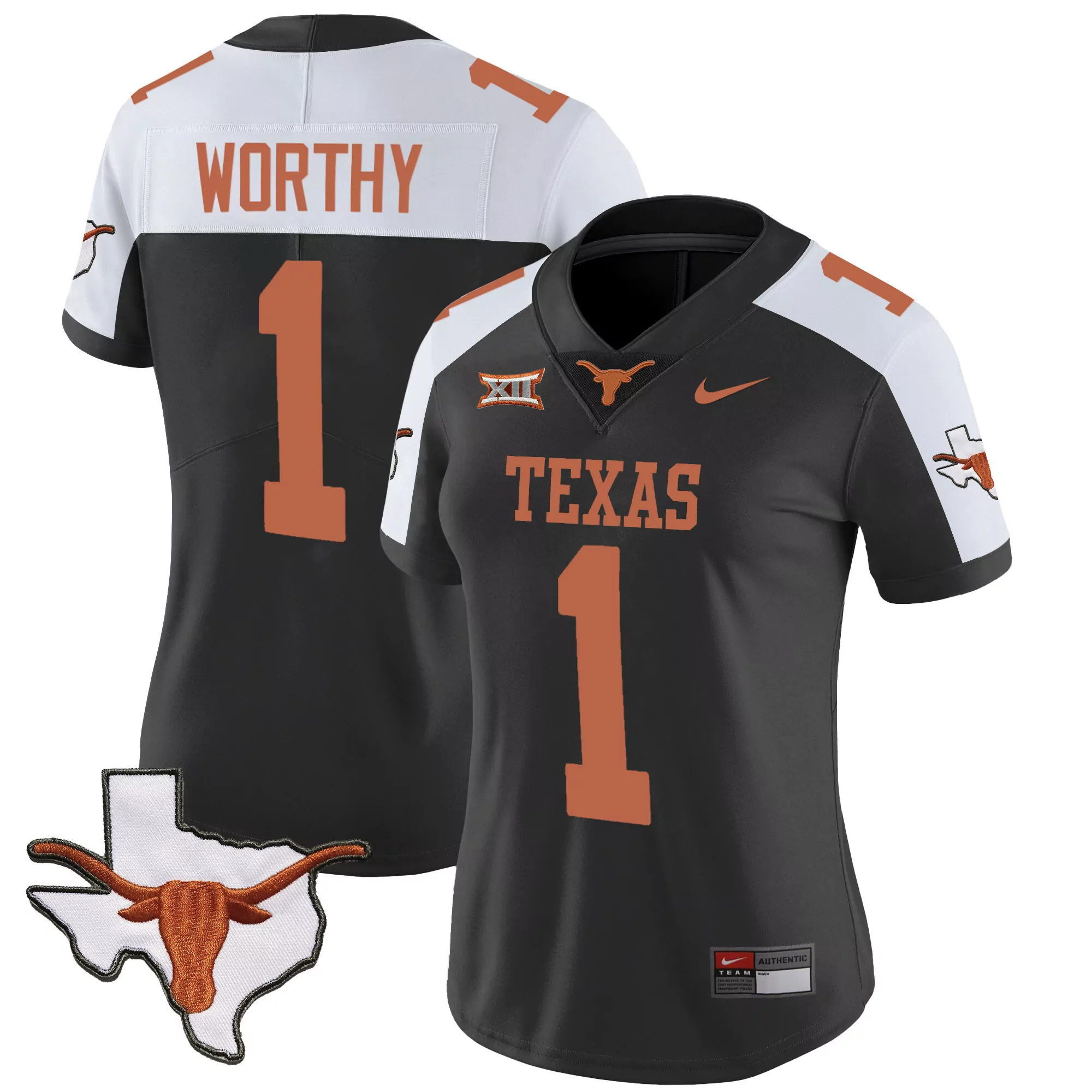 xavier worthy black alternate womens texas longhorns state map sec patch vapor jersey v2 all stitched
