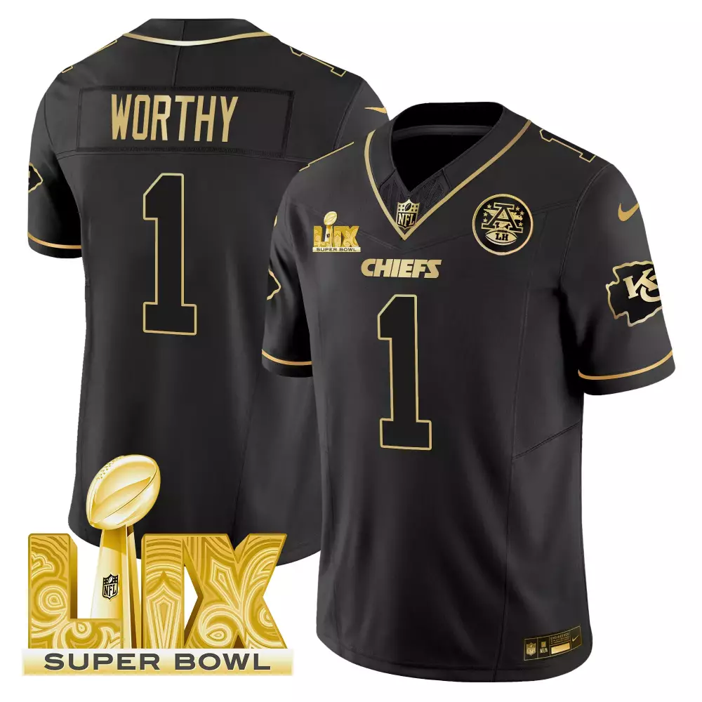 xavier worthy black gold mens kansas city chiefs super bowl lix patch gold vapor limited jersey all stitched