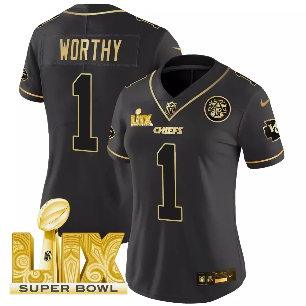 xavier worthy black gold mens kansas city chiefs super bowl lix patch gold vapor limited jersey all stitched