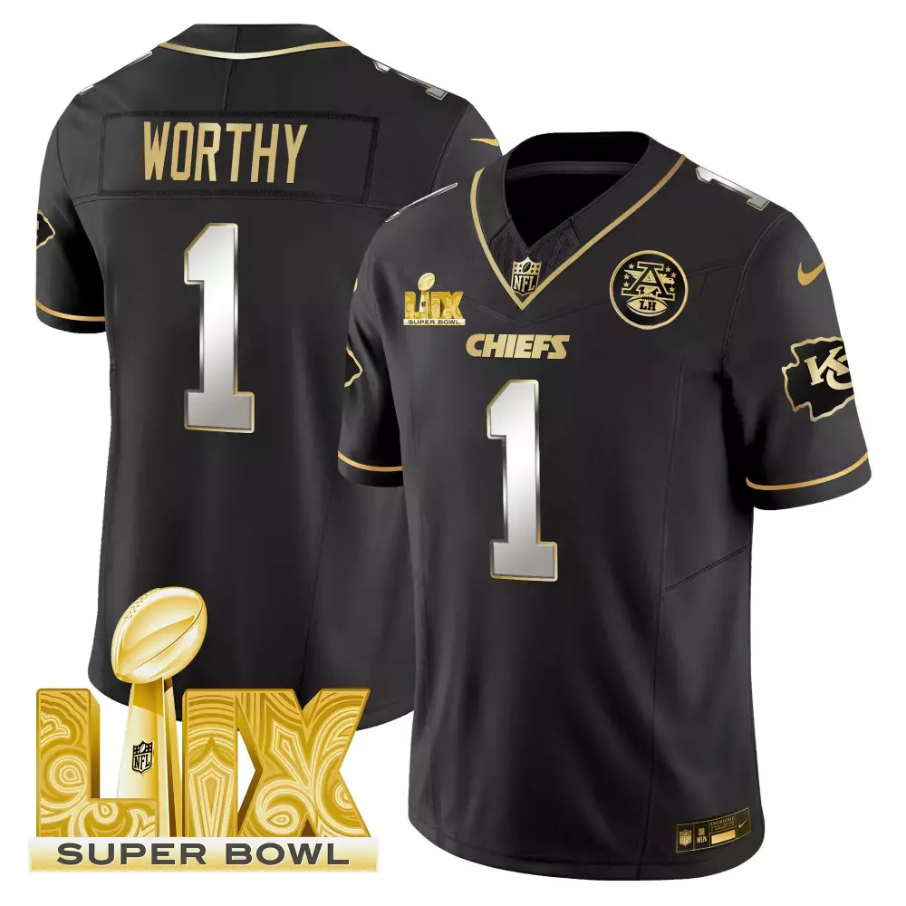 xavier worthy black gold mens kansas city chiefs super bowl lix patch gold vapor limited jersey all stitched