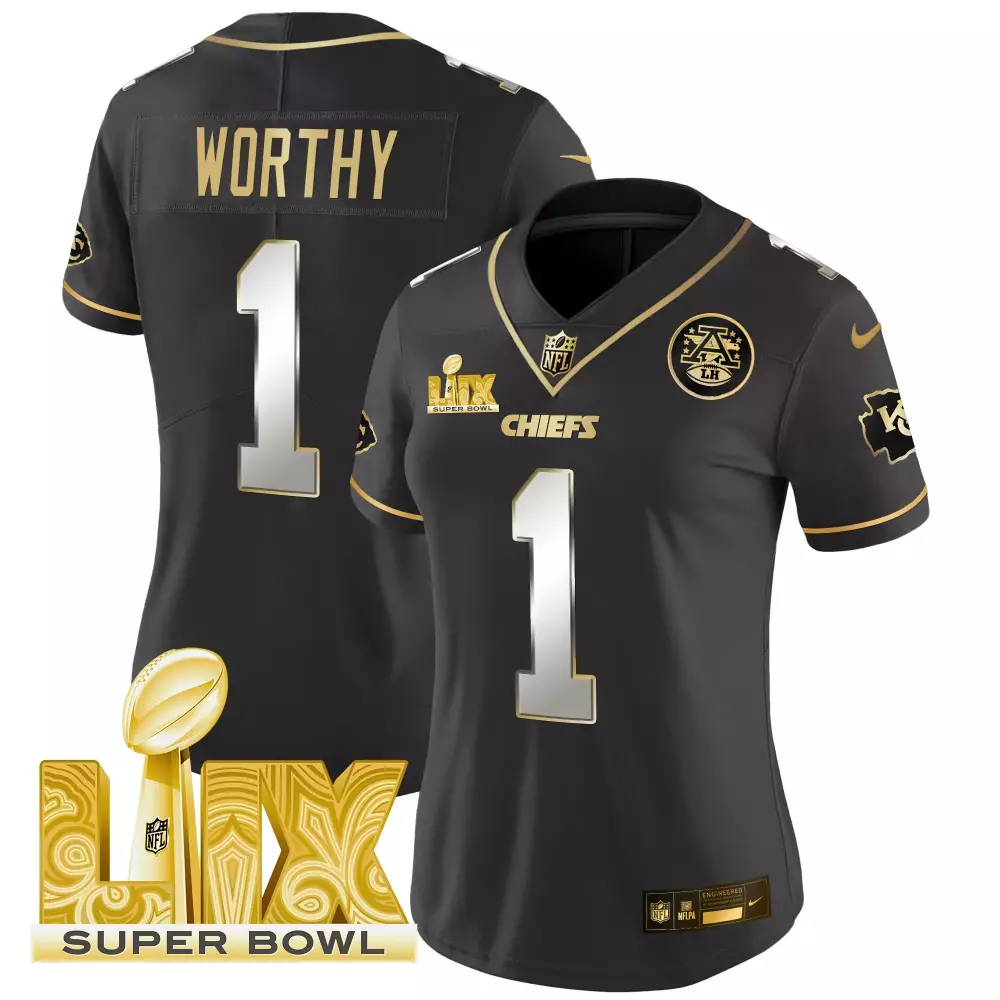 xavier worthy black gold mens kansas city chiefs super bowl lix patch gold vapor limited jersey all stitched