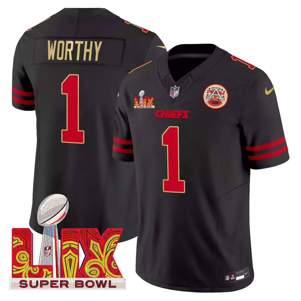 xavier worthy black gold mens kansas city chiefs super bowl lix patch gold vapor limited jersey all stitched