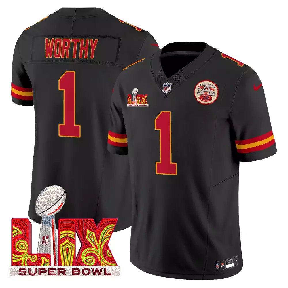 xavier worthy black mens kansas city chiefs super bowl lix patch vapor limited jersey all stitched