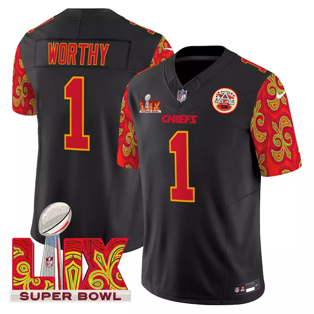xavier worthy black mens kansas city chiefs super bowl lix patch vapor limited jersey all stitched