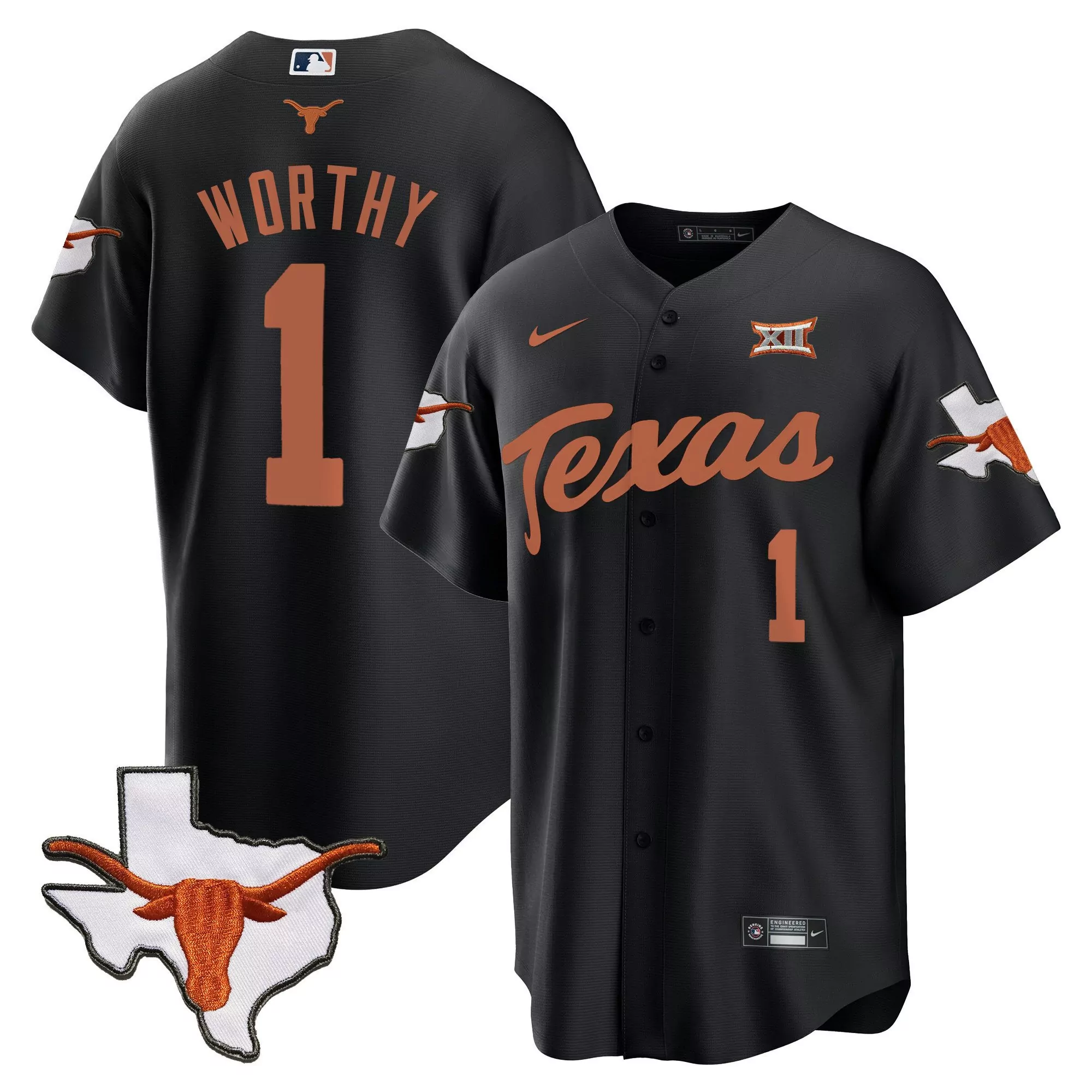 xavier worthy black mens texas longhorns baseball jersey all stitched