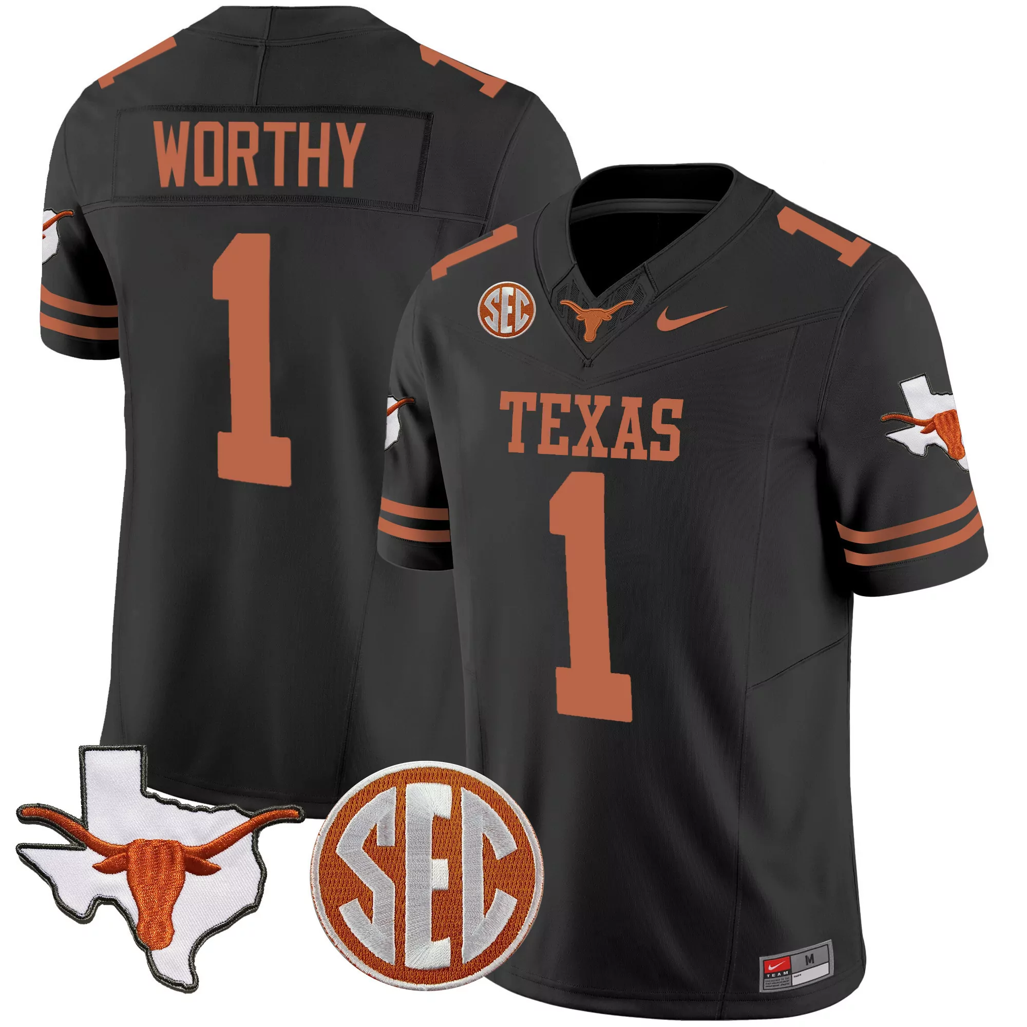 xavier worthy black mens texas longhorns state map sec patch vapor jersey v2 all stitched