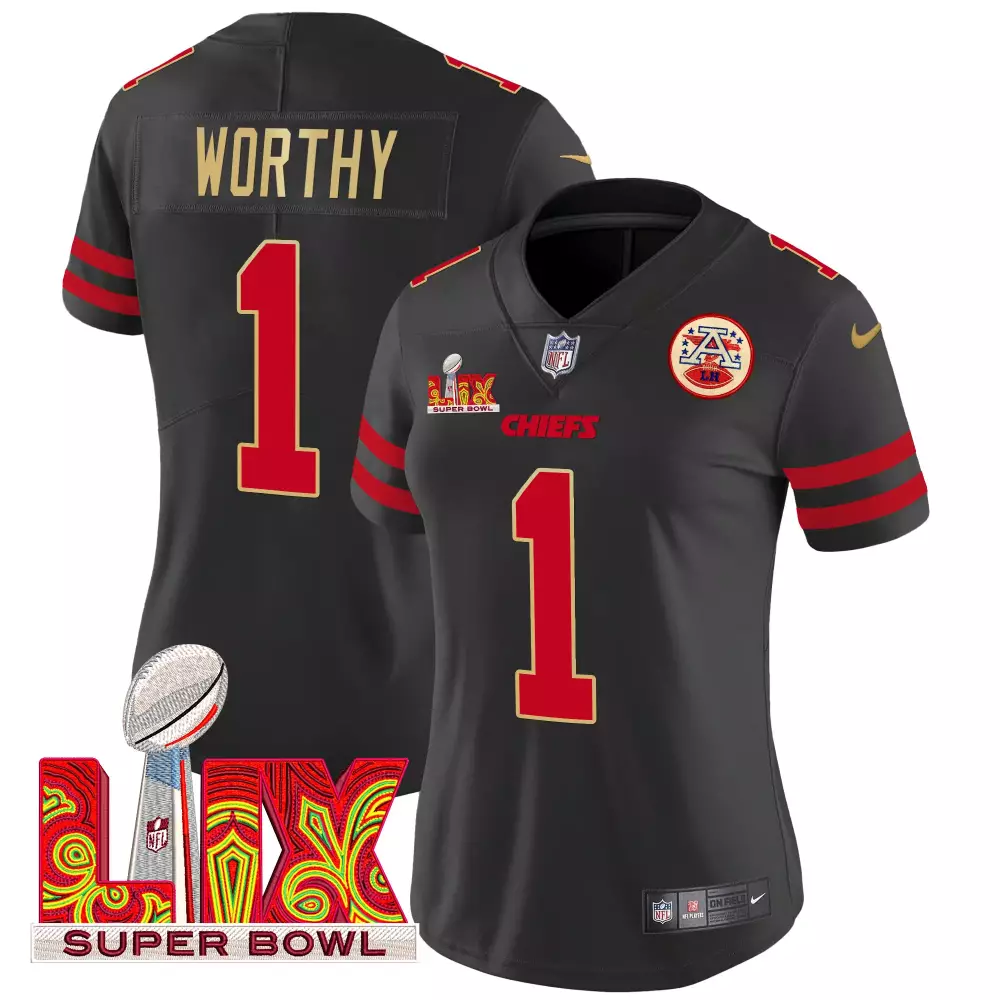 xavier worthy black mens kansas city chiefs super bowl lix patch vapor limited jersey all stitched