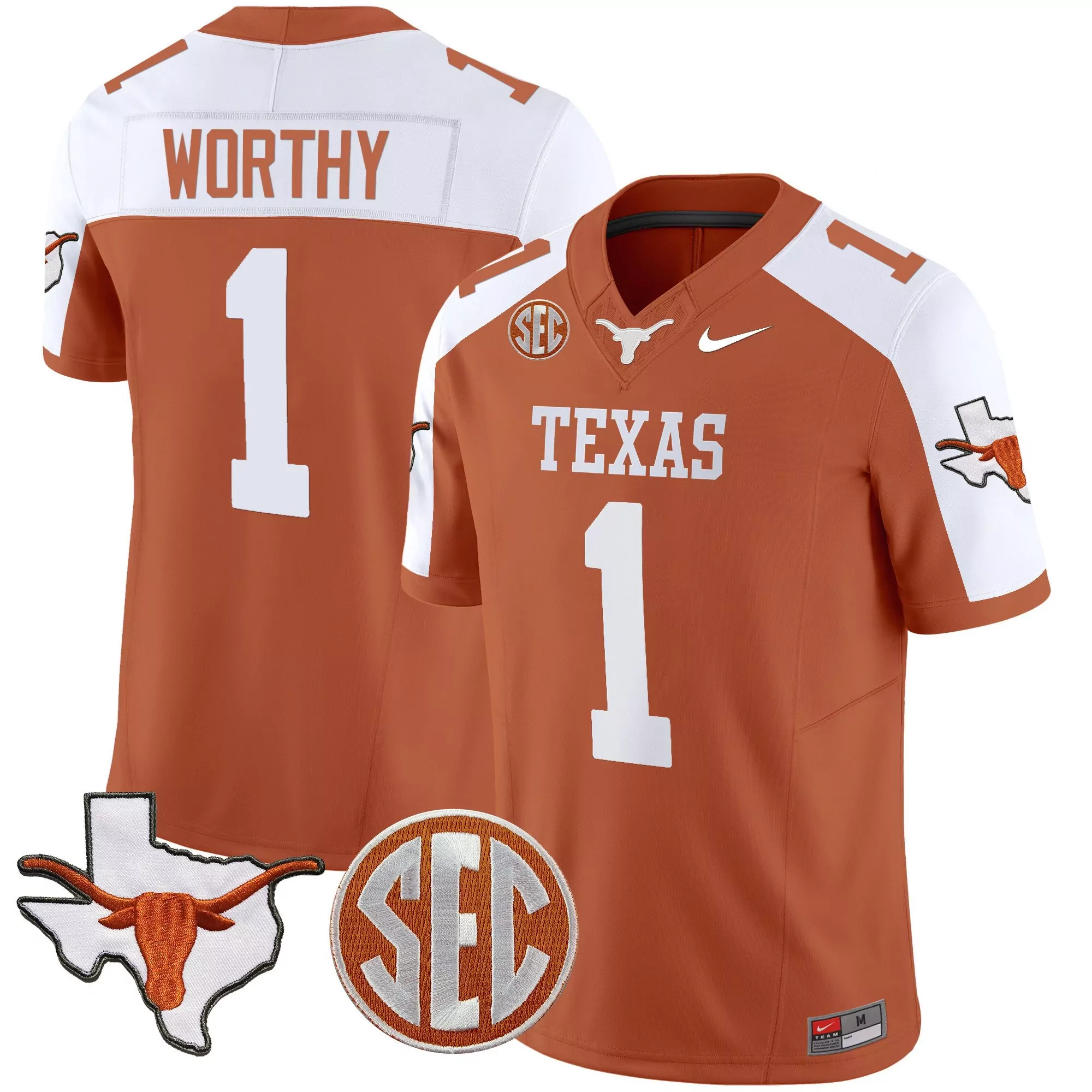 xavier worthy orange alternate mens texas longhorns state map sec patch vapor jersey v4 all stitched
