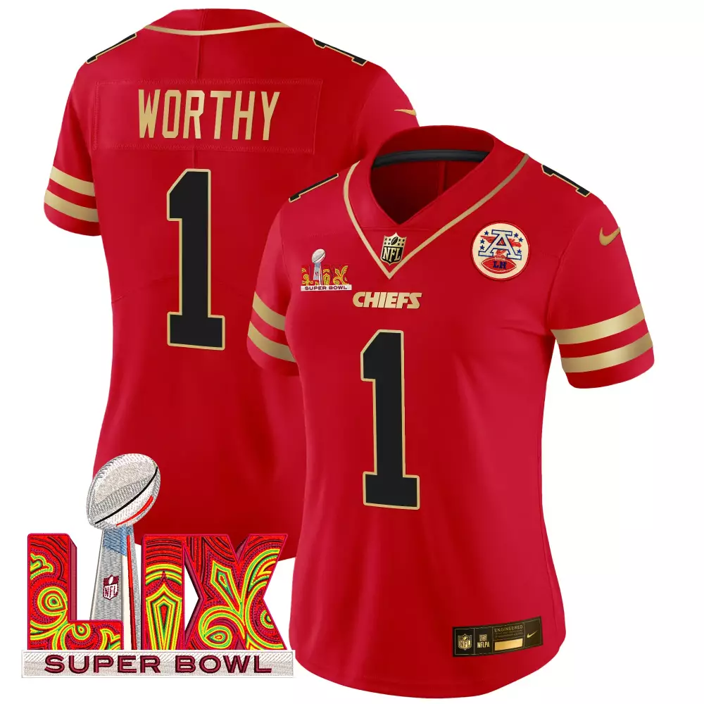 xavier worthy red mens kansas city chiefs super bowl lix patch gold trim vapor limited jersey all stitched