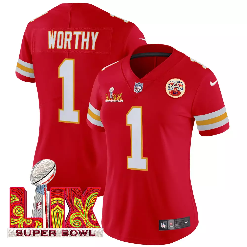 xavier worthy red mens kansas city chiefs super bowl lix patch gold trim vapor limited jersey all stitched