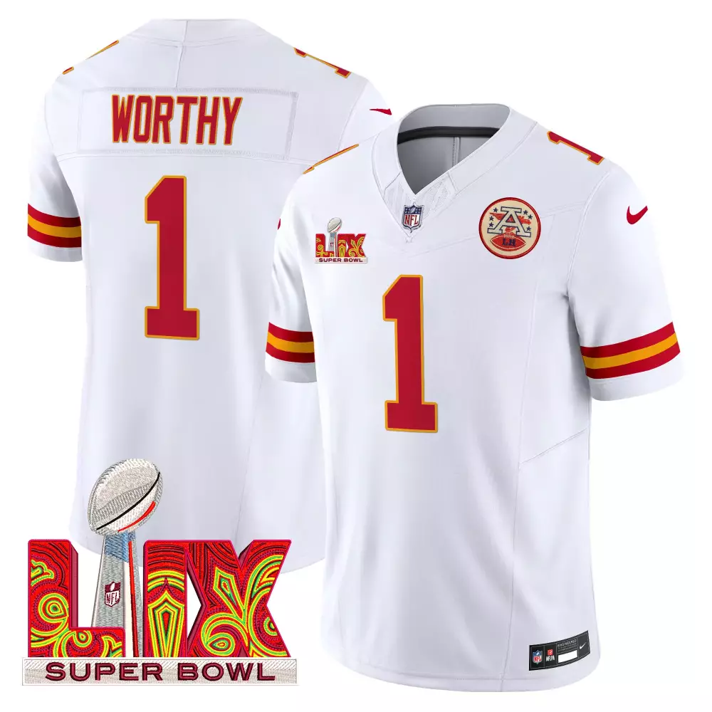 xavier worthy white mens kansas city chiefs super bowl lix patch vapor limited jersey all stitched