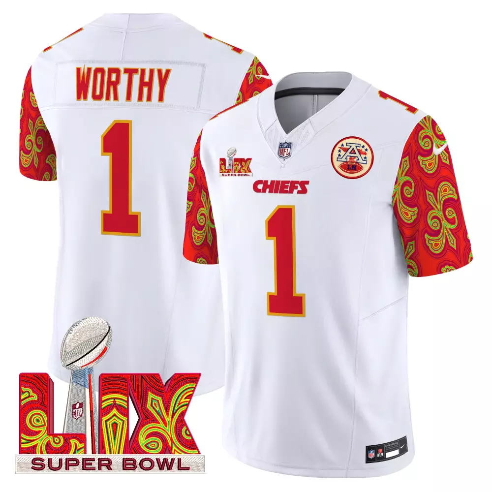xavier worthy white mens kansas city chiefs super bowl lix patch vapor limited jersey all stitched